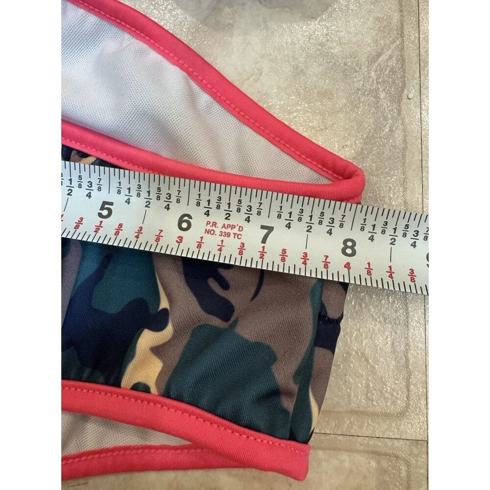 Girls M Camo Bikini 2 Piece Swimsuit Pink Trim Tie Side Halter Camouflage